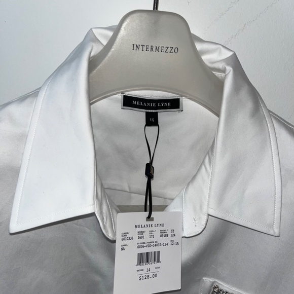 White Cotton Shirt Long Sleeve 14 Melanie Lyne - Picture 3 of 9